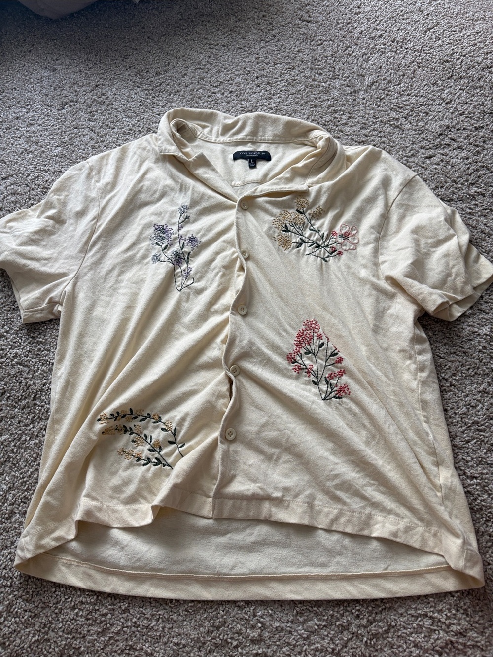 Embroidered Cream Button-Up shirt